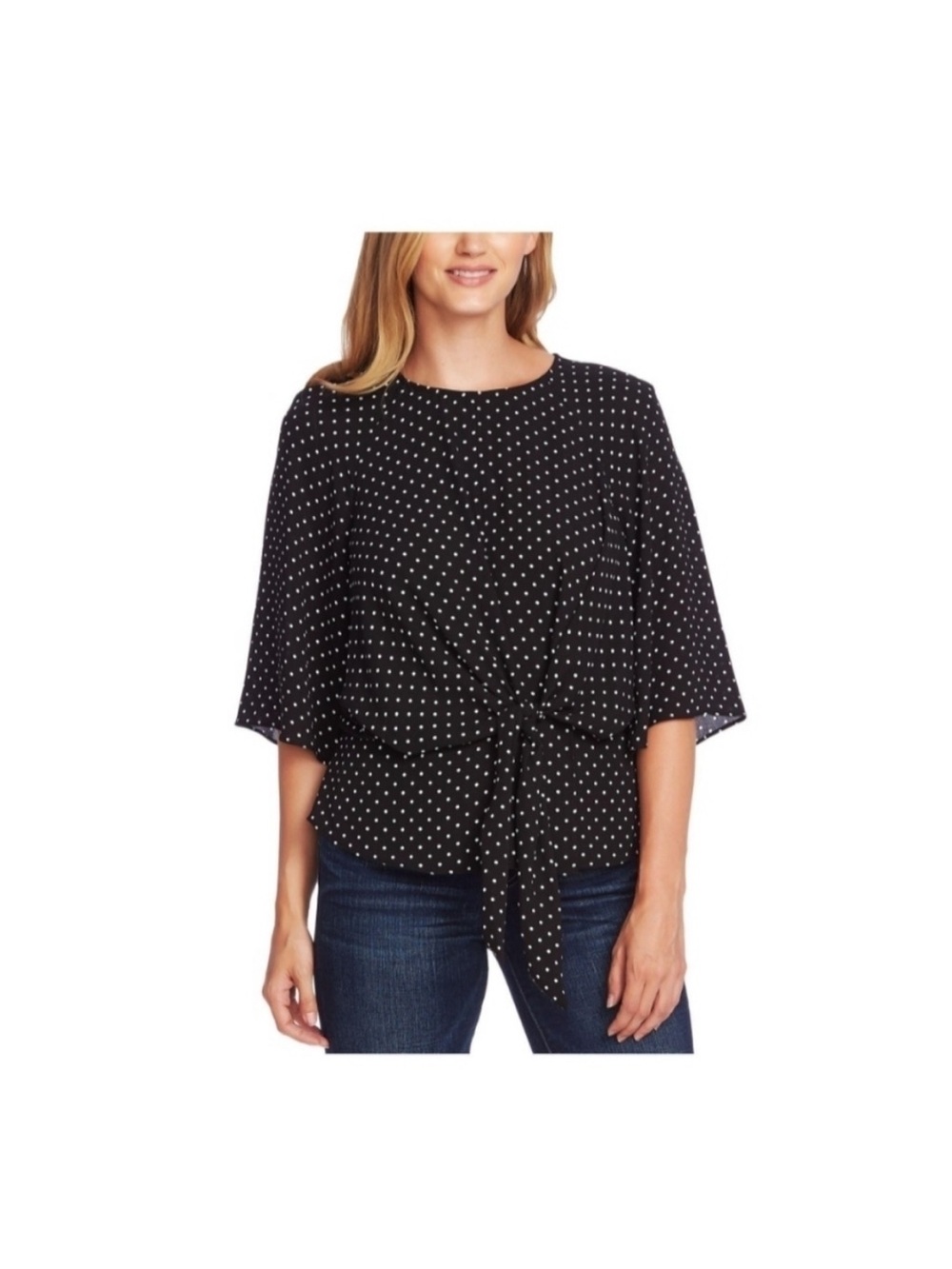 Vince Camuto Black & White Polka Dot Tie-Front Blouse